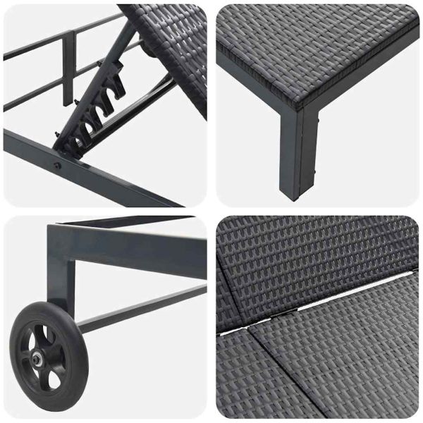 Шезлонг Черно 206 x 115 x 75 см полиратан