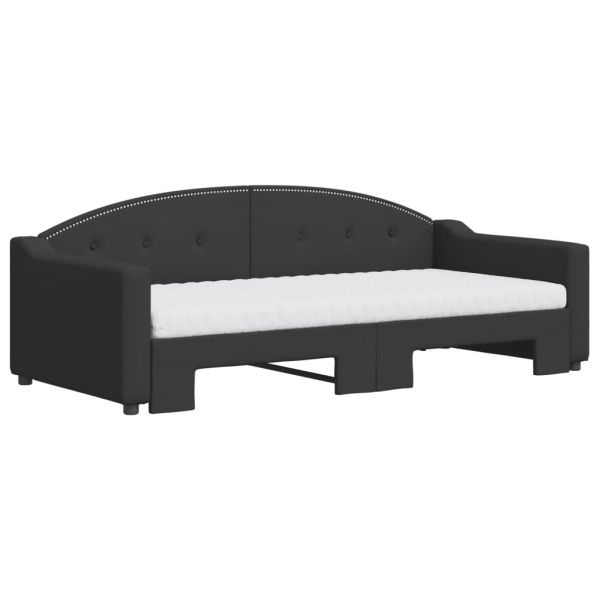 Канапе с изтеглящо легло и матрак черно 90x190 см плат