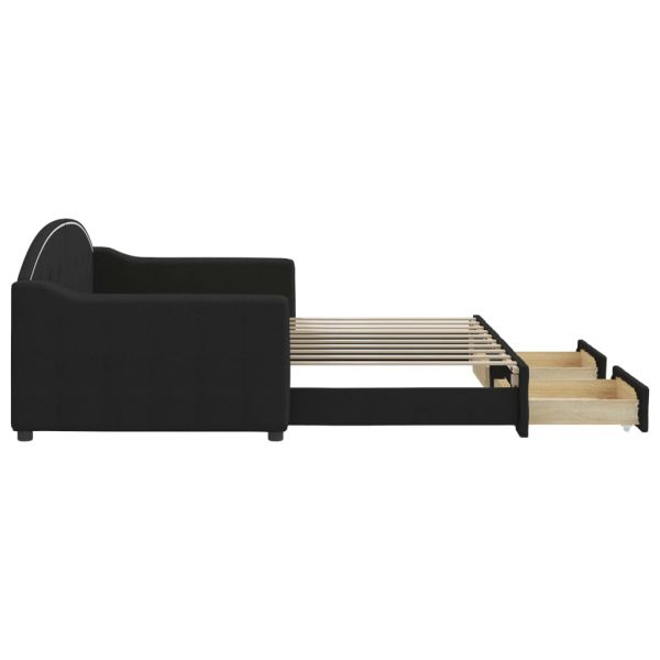 Канапе с изтеглящо легло и чекмеджета черно 90x190 см плат