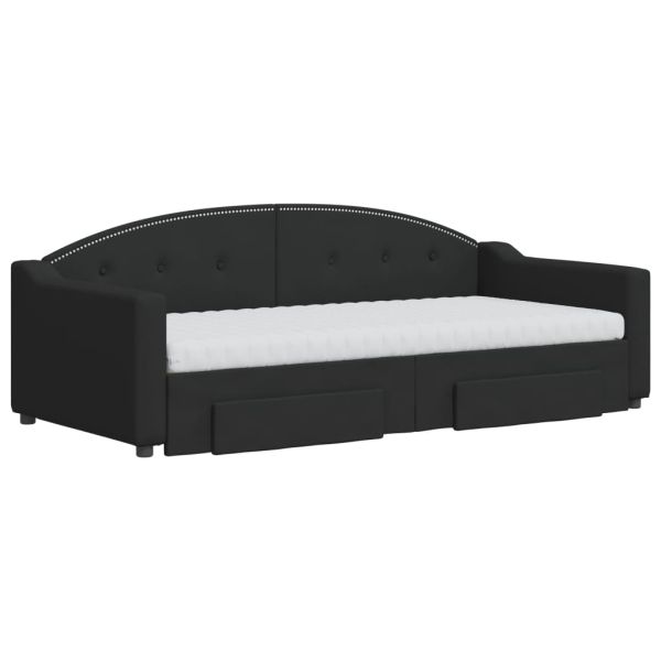 Канапе с изтеглящо легло и чекмеджета черно 90x190 см плат