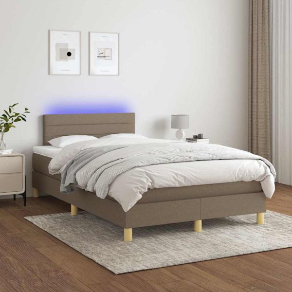 Боксспринг легло с матрак и LED, таупе, 120x190 см, плат