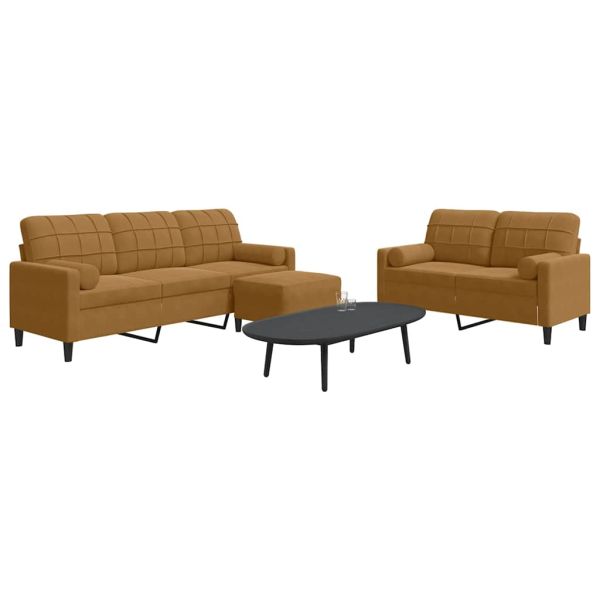 Мека мебел от 3 части с възглавници и болстери кафяв кадифе