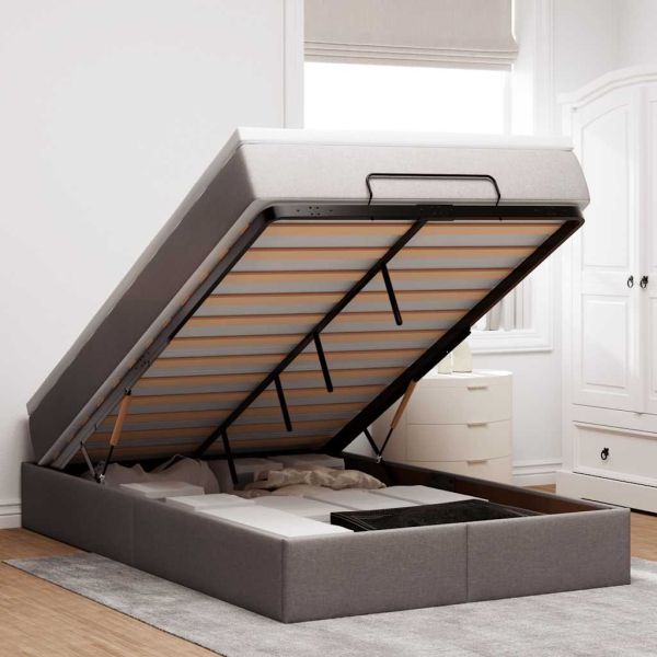 Османска легло с матрак, таупе, 120x190 см, плат