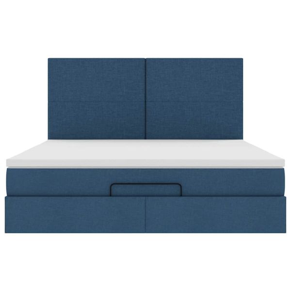 Османска легло с матрак, синьо, 160x200 см, плат