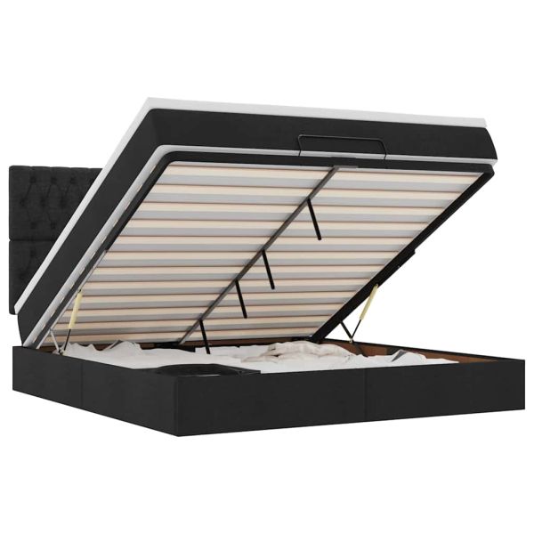 Османска легло с матрак, черно, 180x200 см, плат