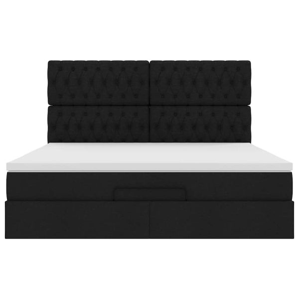 Османска легло с матрак и LED, черно, 180x200 см, плат