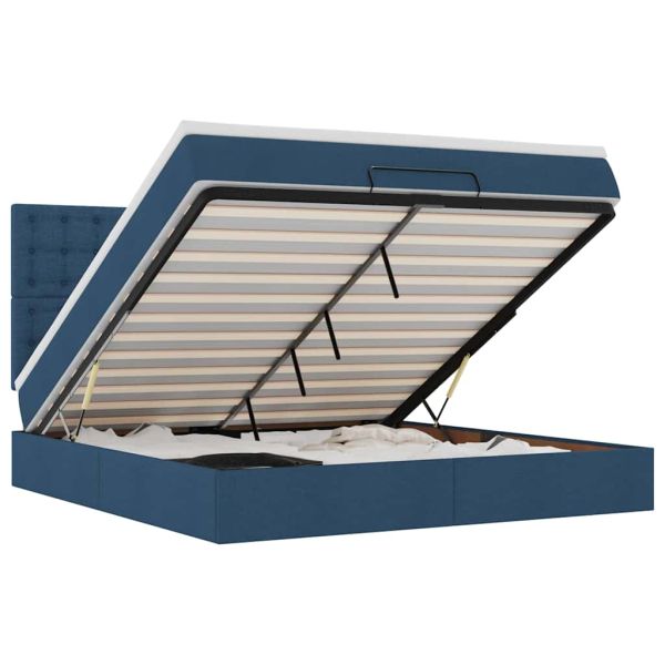 Османска легло с матрак и LED, синьо, 160x200 см, плат