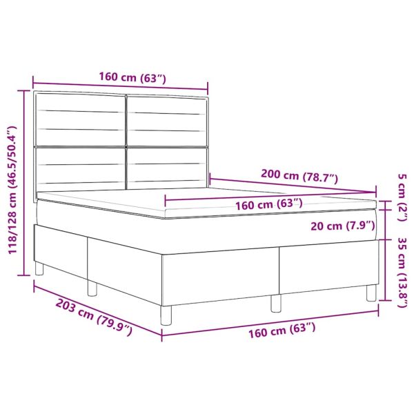Легло с пружинирана основа с матрак Черно 160 x 200 cm текстил