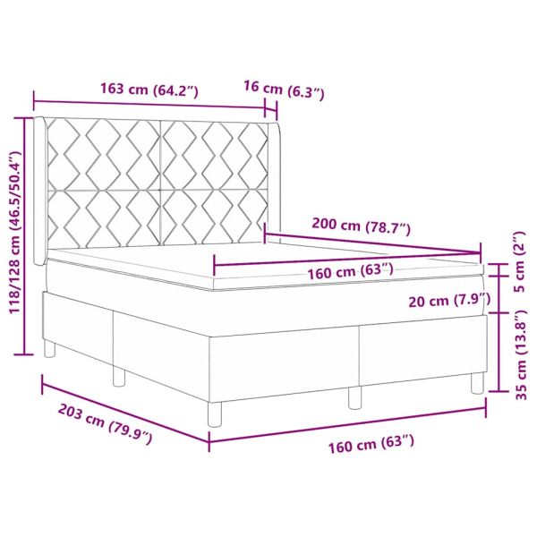 Легло с пружинирана основа с матрак Таупе 160 x 200 cm текстил