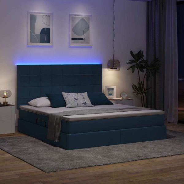 Легло с място за съхранение и LED Синьо 180 x 200 cm Полиестер