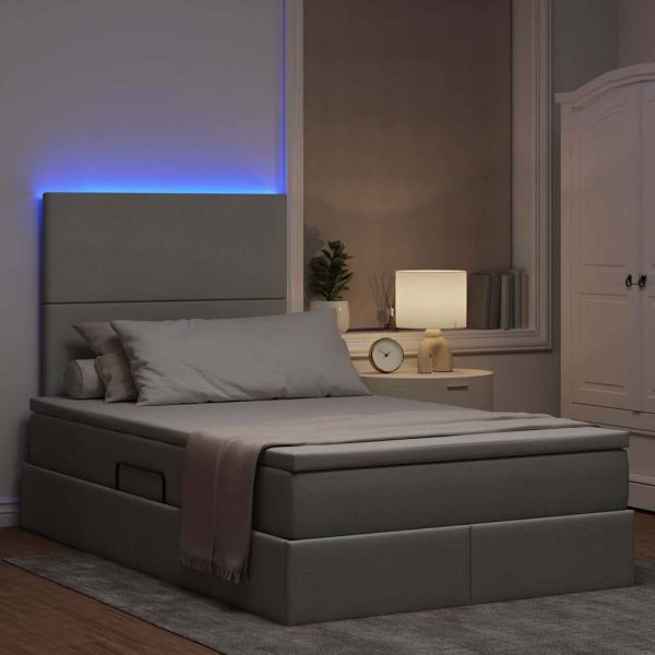 Легло с място за съхранение и LED с LED Светлосиво 120 x 190 cm