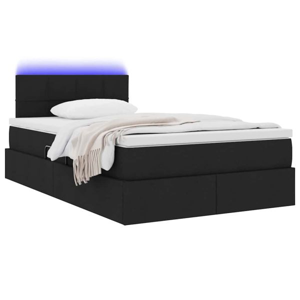 Легло с място за съхранение и LED Черно 120 x 190 cm текстил