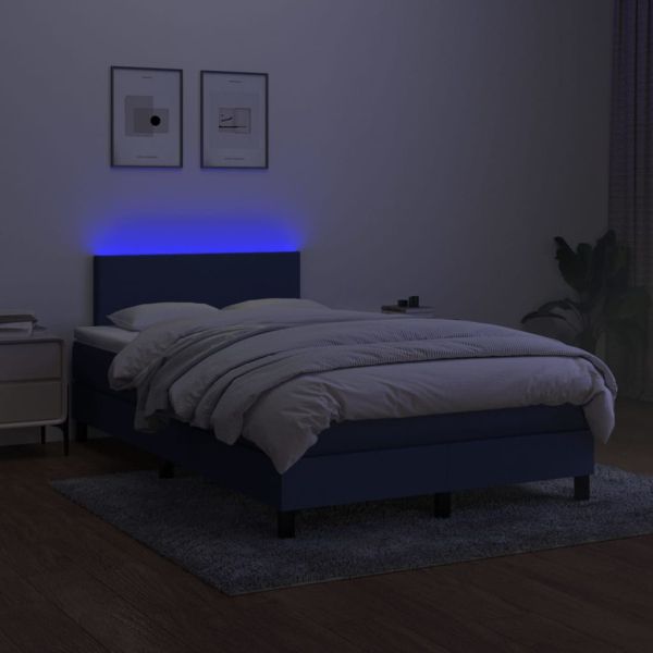 Боксспринг легло с матрак и LED, синьо, 120x190 см, текстил