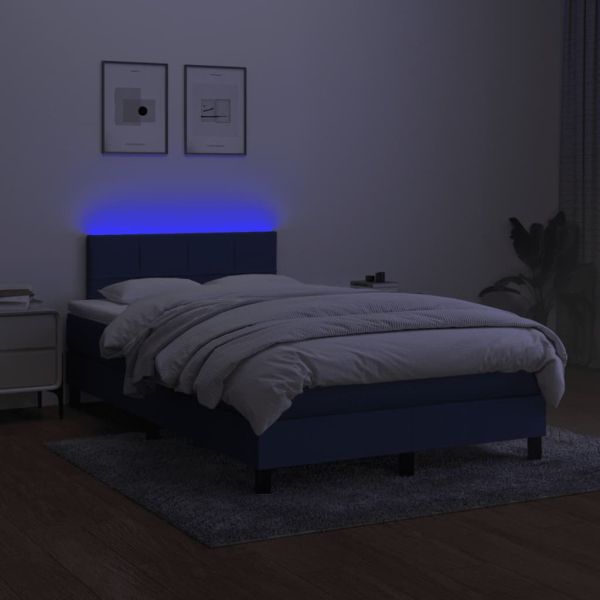 Боксспринг легло с матрак и LED, синьо, 120x190 см, текстил