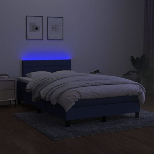 Боксспринг легло с матрак и LED, синьо, 120x190 см, текстил