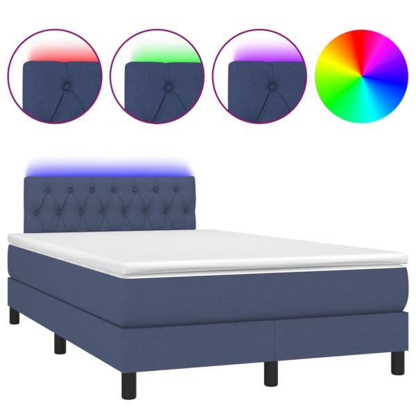 Боксспринг легло с матрак и LED, синьо, 120x190 см, текстил