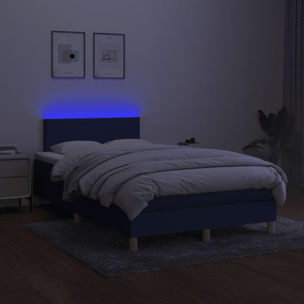 Боксспринг легло с матрак и LED, синьо, 120x190 см, текстил