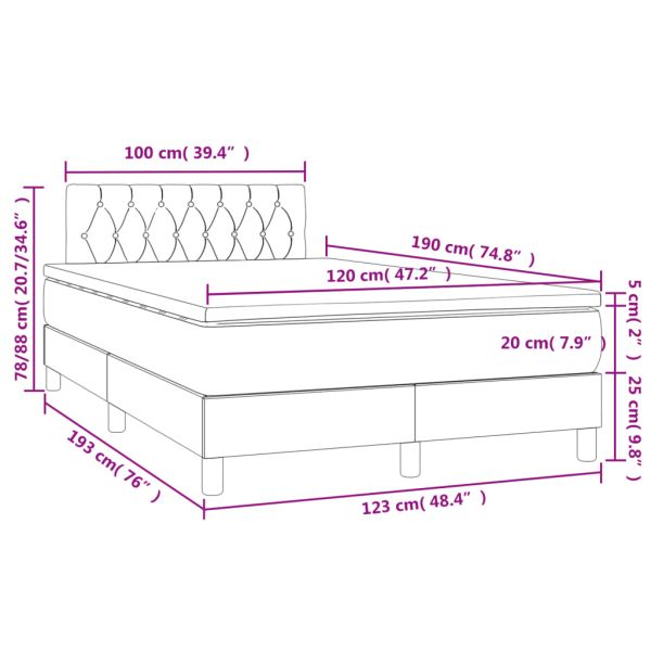 Боксспринг легло с матрак и LED, синьо, 120x190 см, текстил