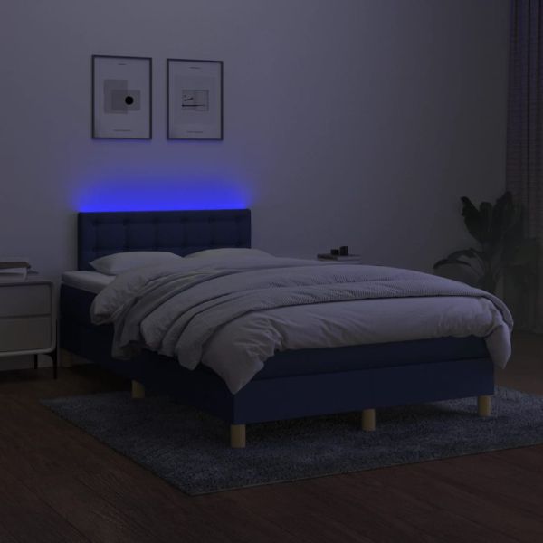 Боксспринг легло с матрак и LED, синьо, 120x190 см, текстил