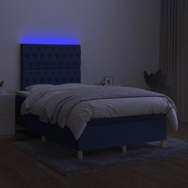 Боксспринг легло с матрак и LED, синьо, 120x190 см, текстил