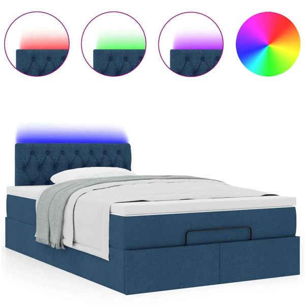 Османска легло с матрак и LED, синьо, 120x190 см, плат