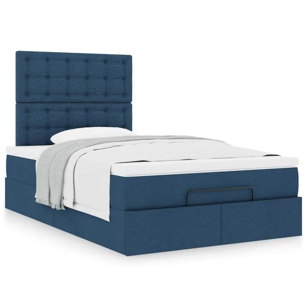 Османска легло с матрак, синьо, 120x190 см, плат