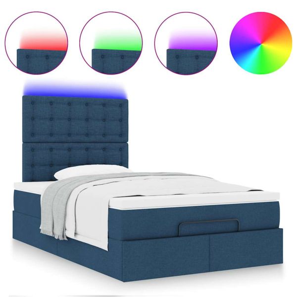 Османска легло с матрак и LED, синьо, 120x190 см, плат