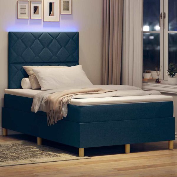 LED кутия за пружини с легло Синьо 120 x 190 cm текстил