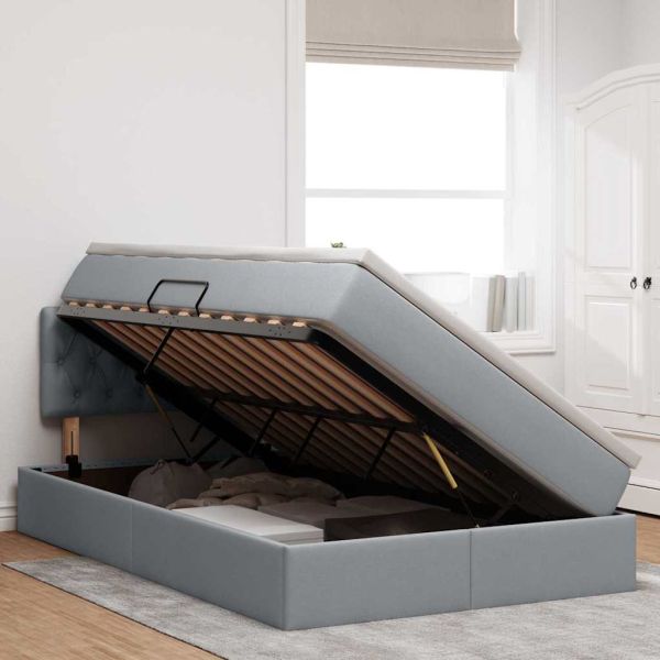 Легло с място за съхранение и матрак Светлосиво 120 x 190 cm