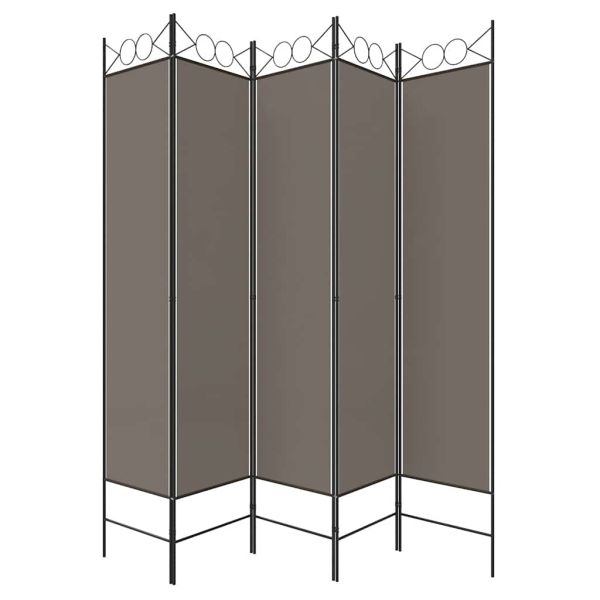 Параван за стая, 5 панела, антрацит, 200x220 cм, текстил