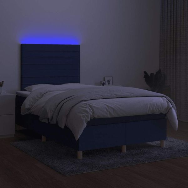 Боксспринг легло с матрак и LED, синьо, 120x190 см, текстил