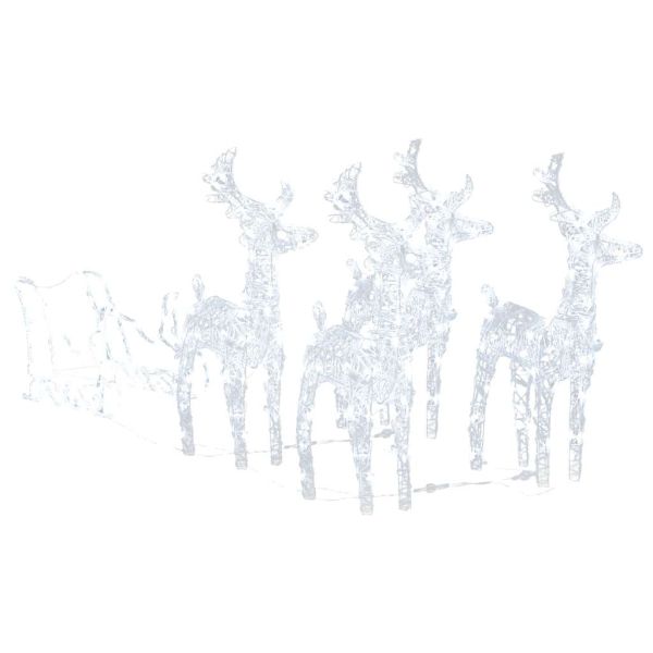 Коледна украса елени с шейна, 280x28x55 см, акрил
