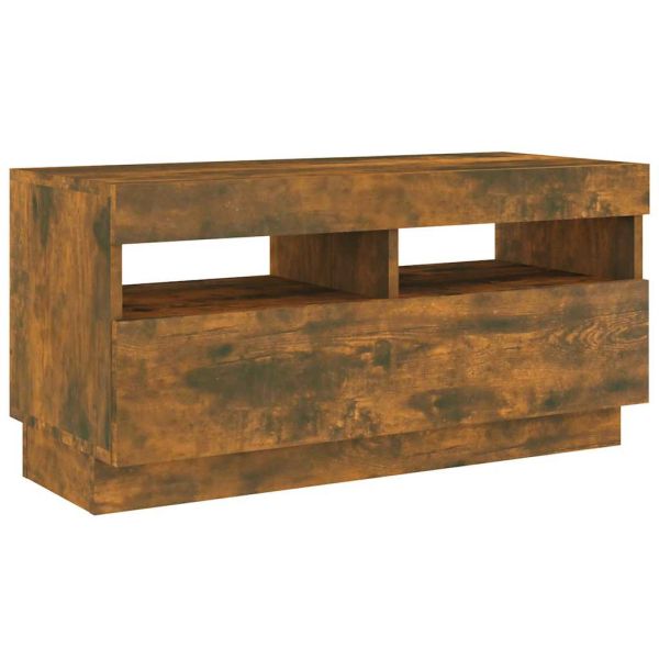 Комплект ТВ шкафове от 3 части с LED опушен дъб инженерно дърво