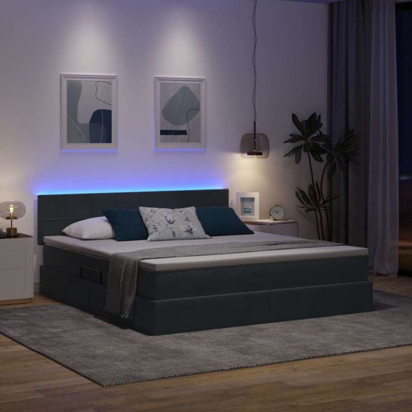 Легло с място за съхранение и LED Тъмен сив 160 x 200 cm Кадифе