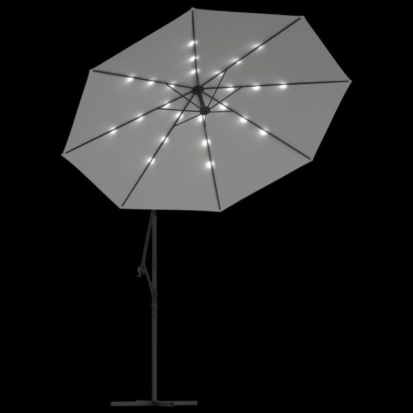 Окачен чадър с LED осветление, 300 см, пясъчен, метален прът