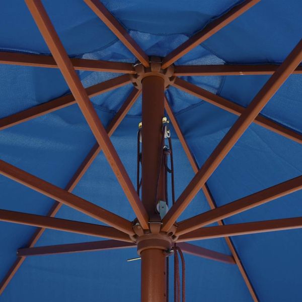 Градински чадър с дървен прът, 350 см, син