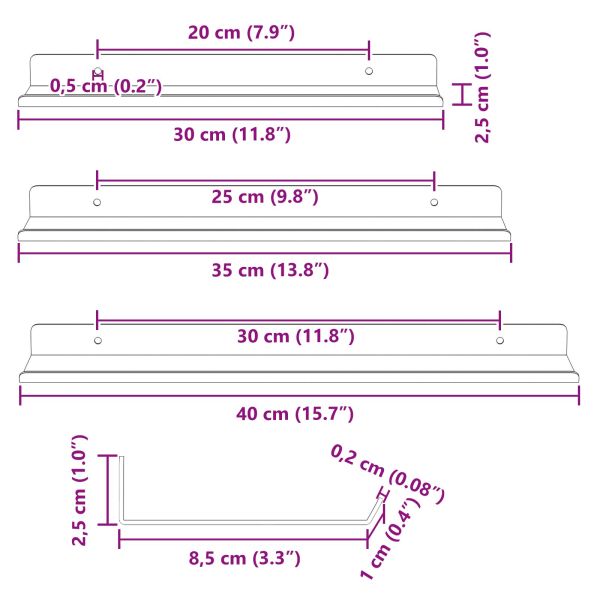Плаващ рафт 3 бр. Антрацит 40 x 9 x 2,5 см Стомана