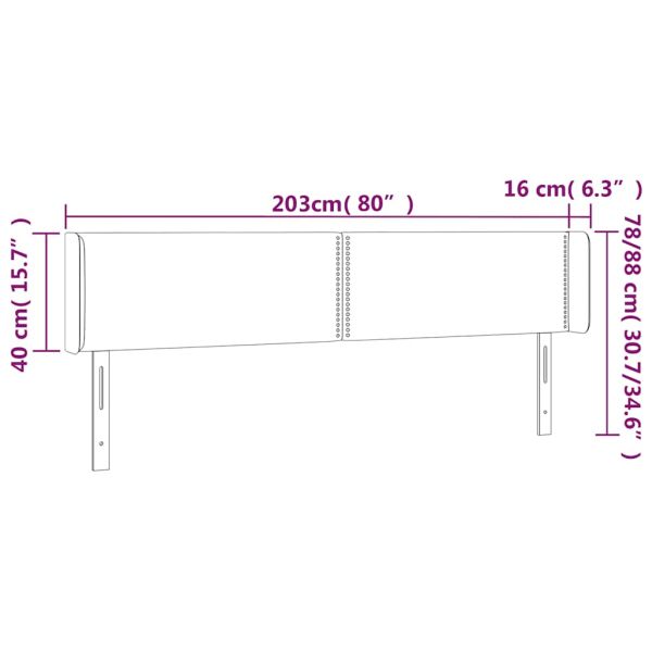 LED горна табла за легло, тъмносиня, 203x16x78/88 см, кадифе