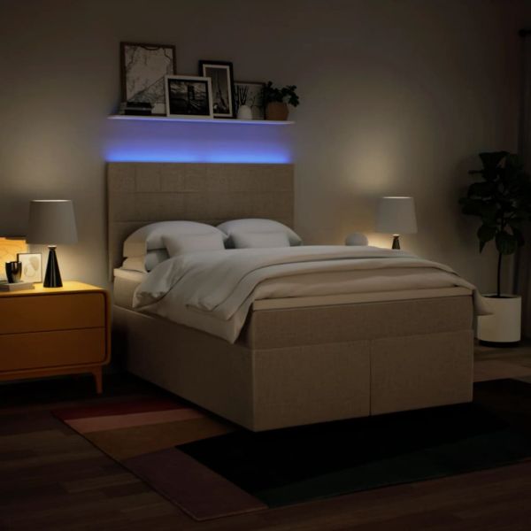 Боксспринг легло с матрак, кремаво, 140x190 см, плат