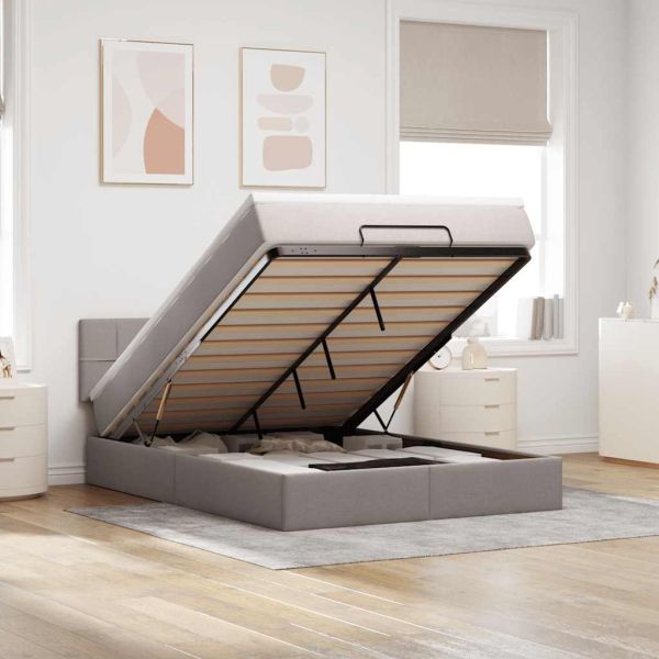 Османска легло с матрак, таупе, 140x190 см, плат