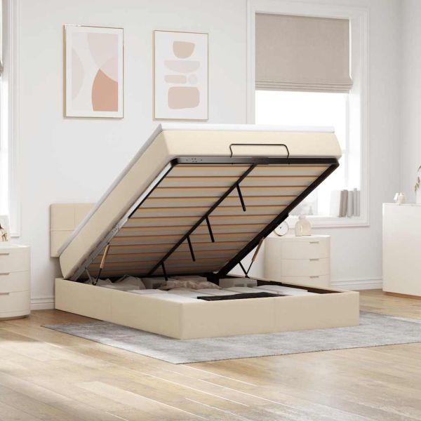 Османска легло с матрак, кремаво, 140x190 см, плат