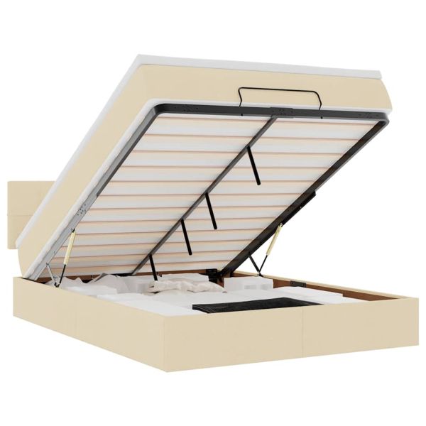 Османска легло с матрак, кремаво, 140x190 см, плат