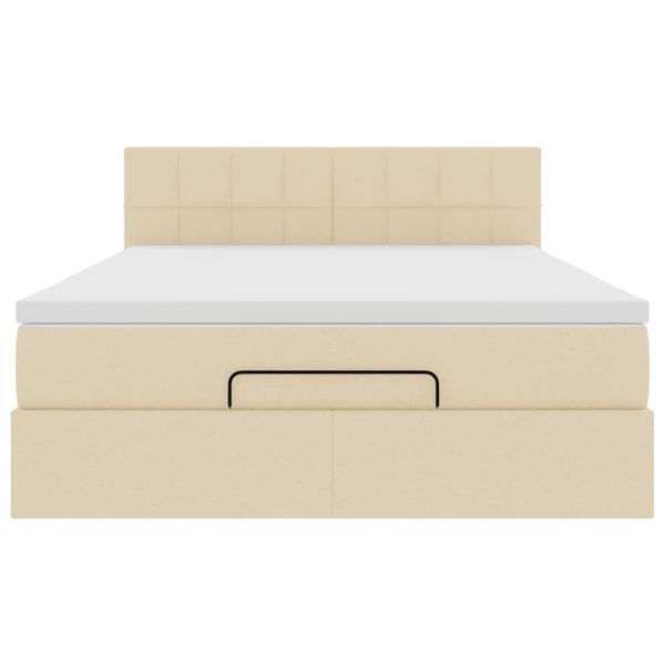 Османска легло с матрак, кремаво, 140x190 см, плат
