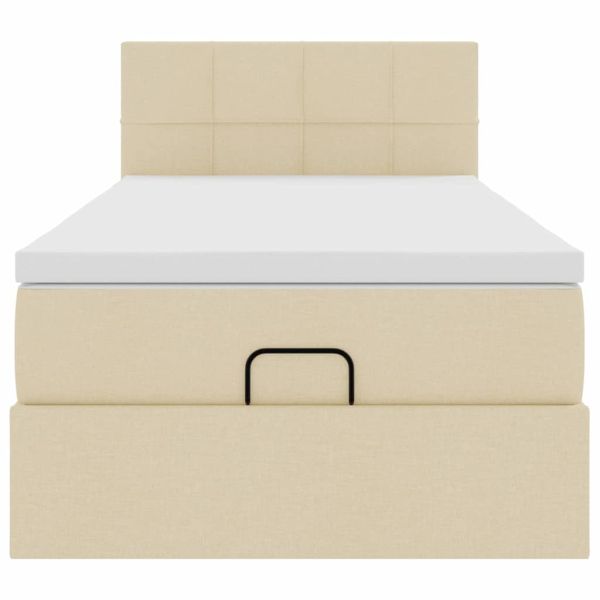 Османска легло с матрак и LED, кремаво, 90x190 см, плат