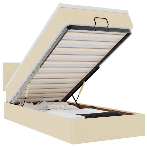 Османска легло с матрак и LED, кремаво, 90x200 см, плат