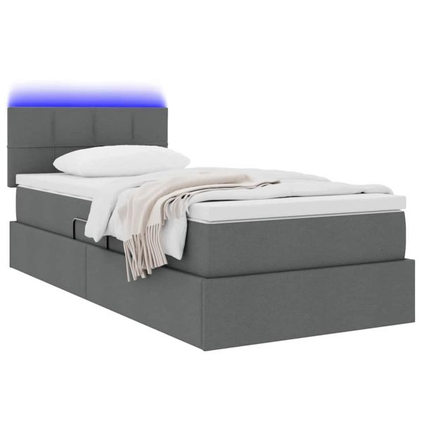 Легло с място за съхранение и LED Тъмен сив 90 x 190 cm текстил