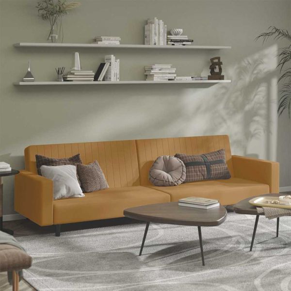 2-местно разтегателно канапе, кафяво, кадифе