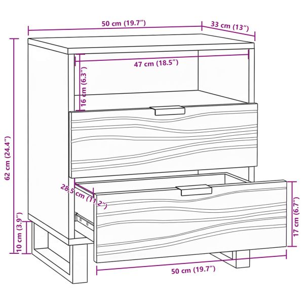 Нощен шкаф Орех 50 x 33 x 62 см Масивна акациева дървесина