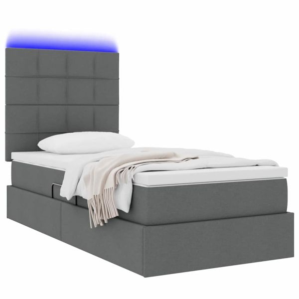 Легло с място за съхранение и LED с LED Тъмен сив 90 x 190 cm