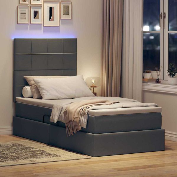 Легло с място за съхранение и LED с LED Тъмен сив 90 x 190 cm